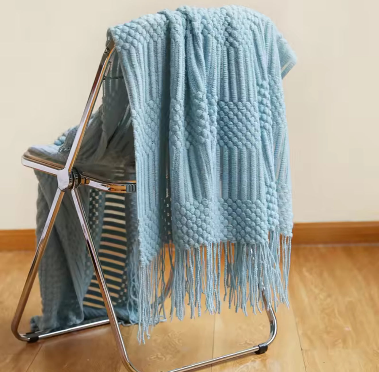 Luxury Vintage Knitted Throw Blanket with Tassel