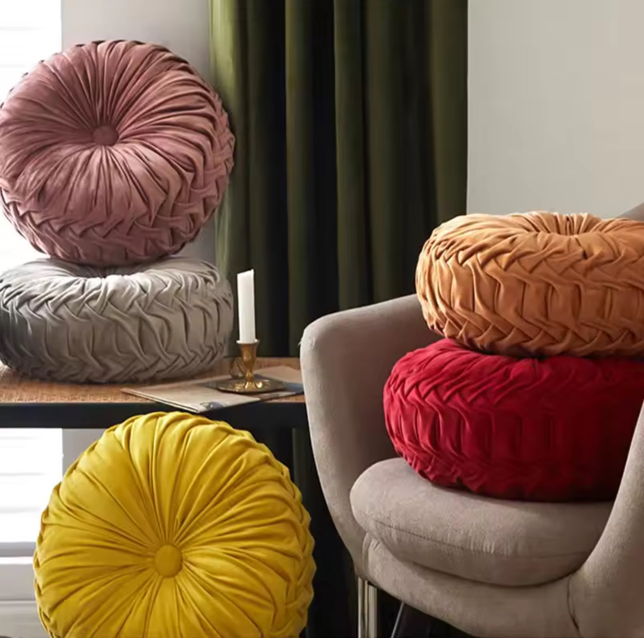 Handmade Pleated 3D Velvet Pumpkin Pillow