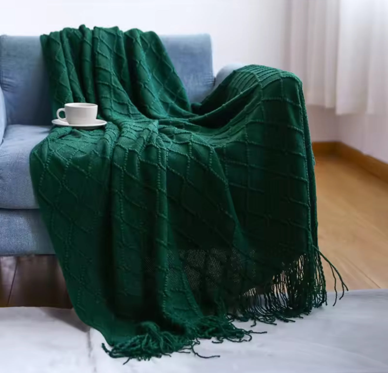 Luxury Vintage Knitted Throw Blanket with Tassel