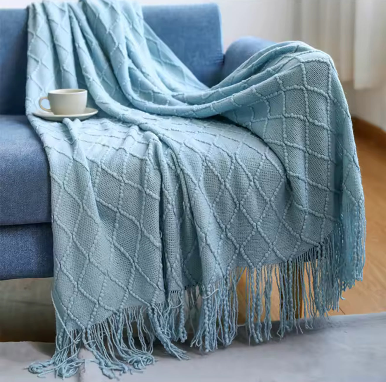 Luxury Vintage Knitted Throw Blanket with Tassel