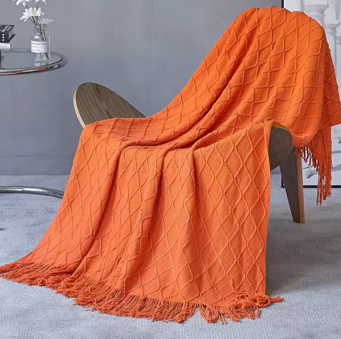 Luxury Vintage Knitted Throw Blanket with Tassel
