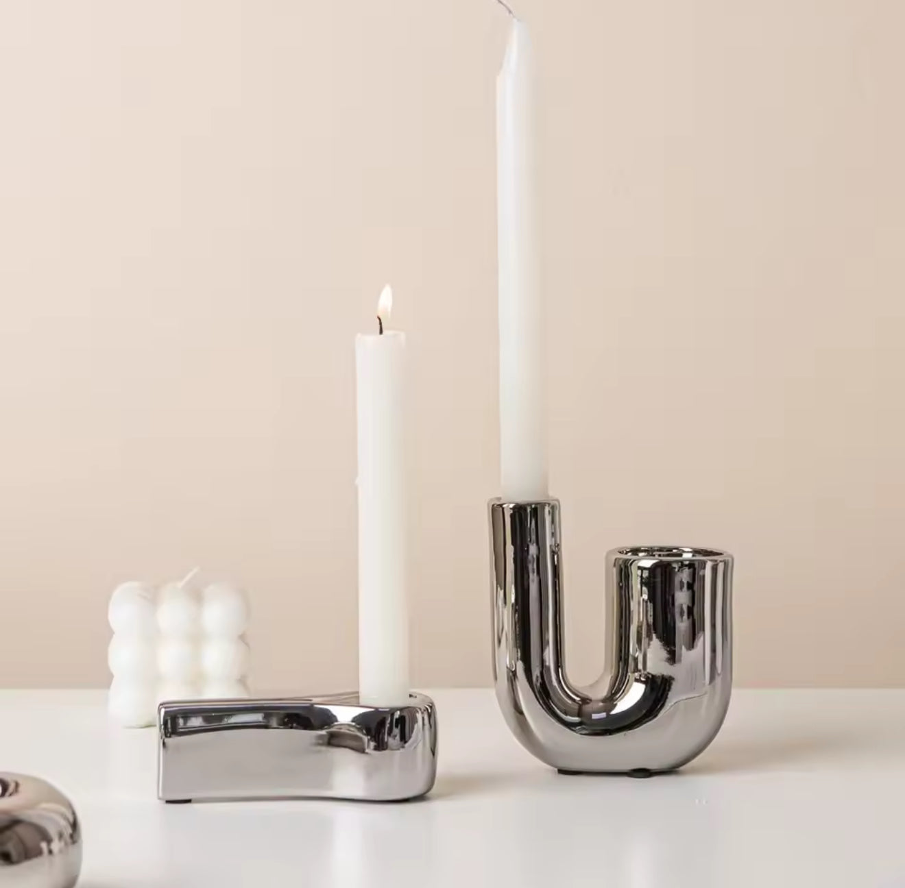 Luxury Silver Ceramic Candle Holder