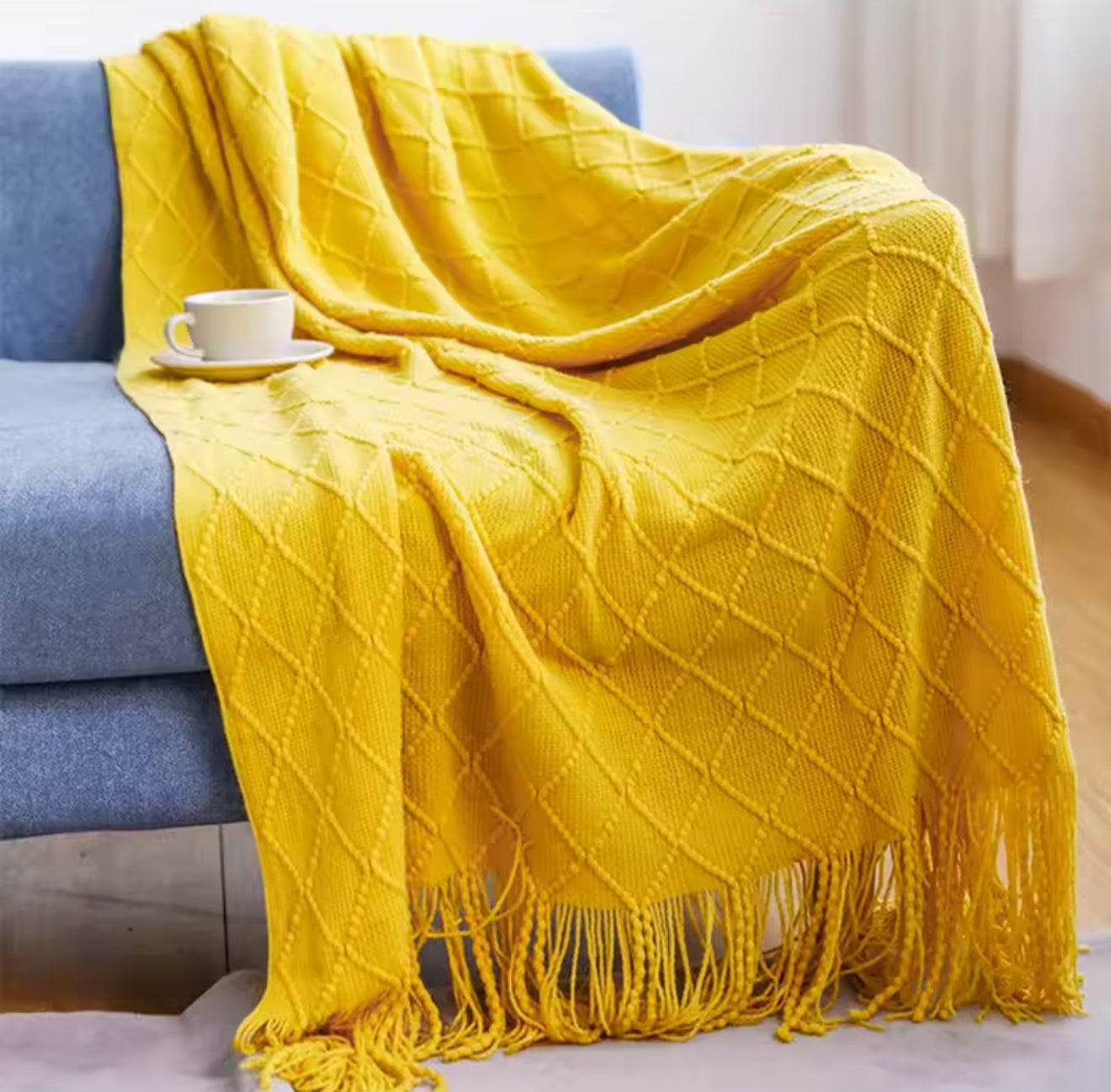 Luxury Vintage Knitted Throw Blanket with Tassel