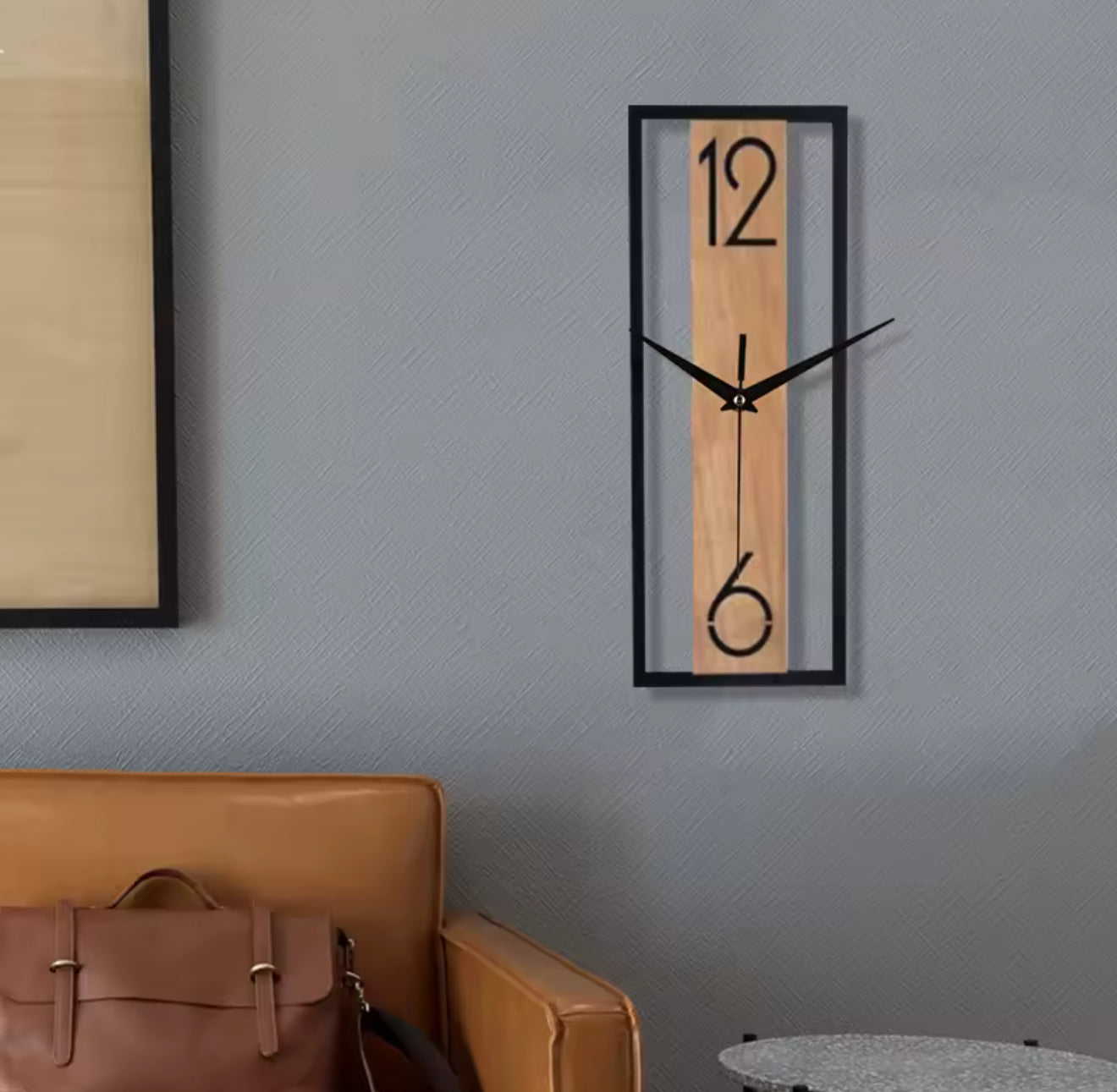 Rectangular Wood-Grain Wall Clock