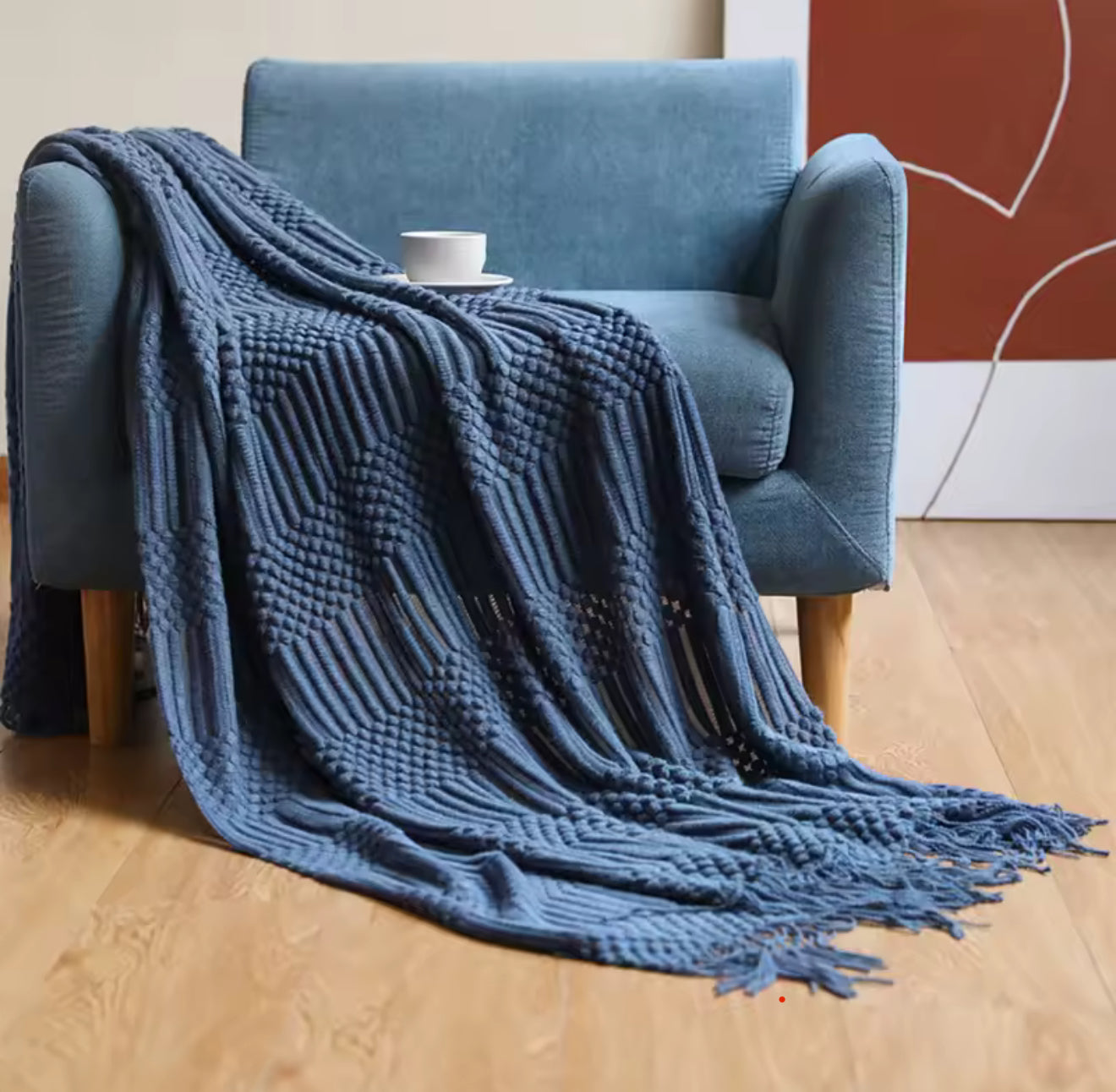 Luxury Vintage Knitted Throw Blanket with Tassel