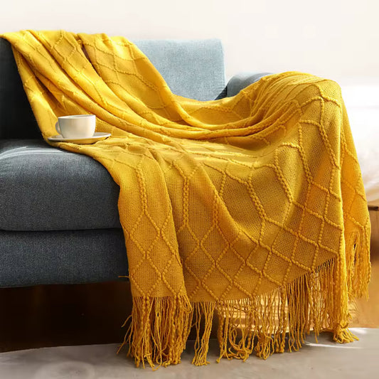 Luxury Vintage Knitted Throw Blanket with Tassel