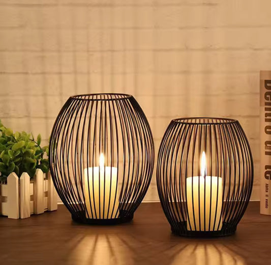 Vintage Black Iron Lantern Candle Holder