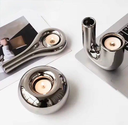 Luxury Silver Ceramic Candle Holder