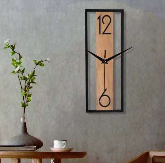 Rectangular Wood-Grain Wall Clock