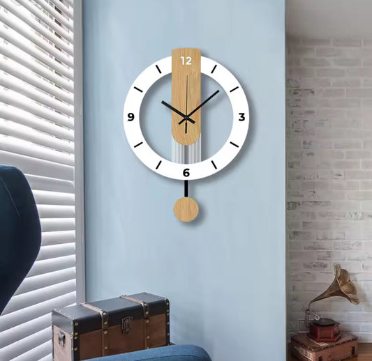 White Wood-Grain Acrylic Creative Pendulum Wall Clock