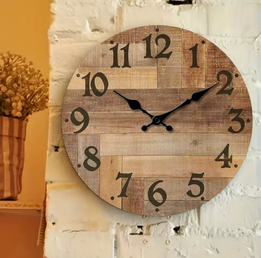 Vintage Brown Wood-Veneer Silent Wall Clock