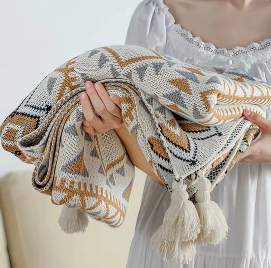 Bohemian Navajo Knitted Throw Blanket